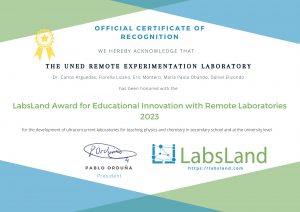 Read more about the article Honoring Excellence: the UNED Remote Experimentation Laboratory Receives the 2023 LabsLand Award for Educational Innovation with Remote Laboratories