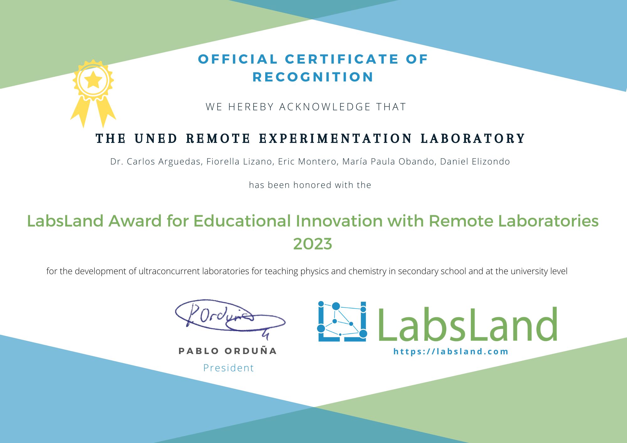 You are currently viewing Honoring Excellence: the UNED Remote Experimentation Laboratory Receives the 2023 LabsLand Award for Educational Innovation with Remote Laboratories