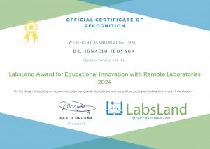 Read more about the article Dr. Ignacio Idoyaga Receives the 2024 LabsLand Award for Educational Innovation with Remote Laboratories