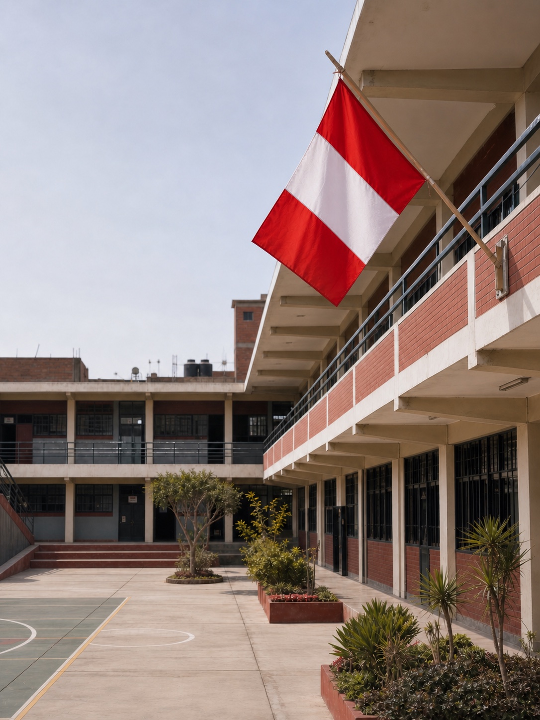 Imagen ilustrativa de un colegio con la bandera del Perú