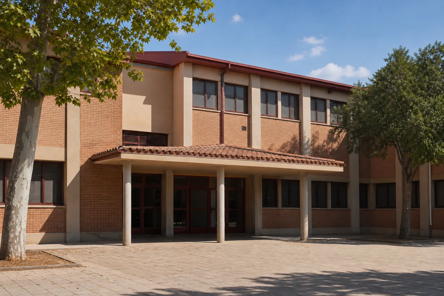 Exterior ilustrativo y neutral de un centro educativo en España