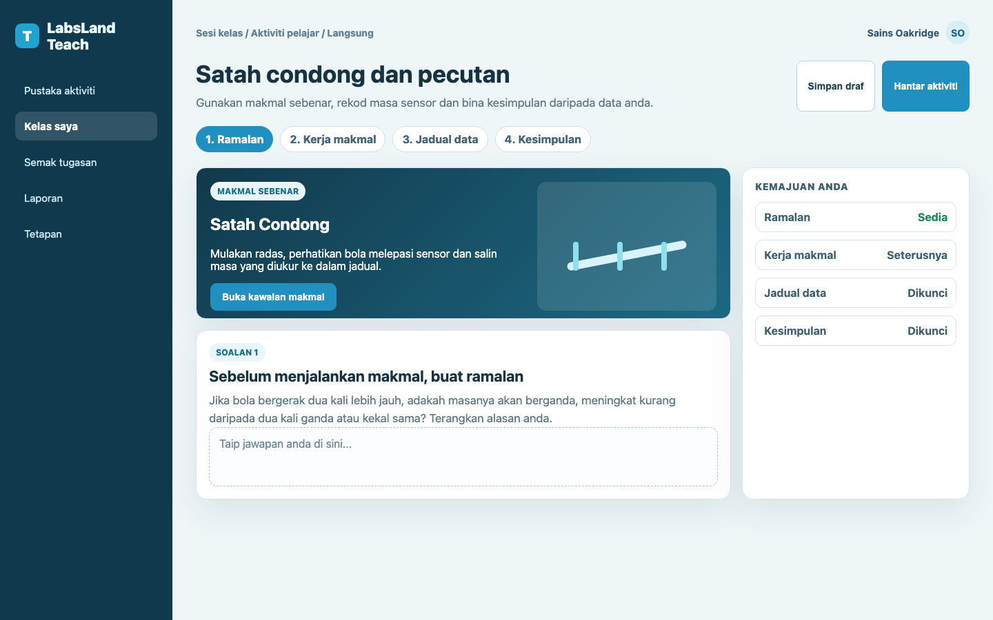 Aktiviti Teach yang telah disediakan dan sedia dibuka