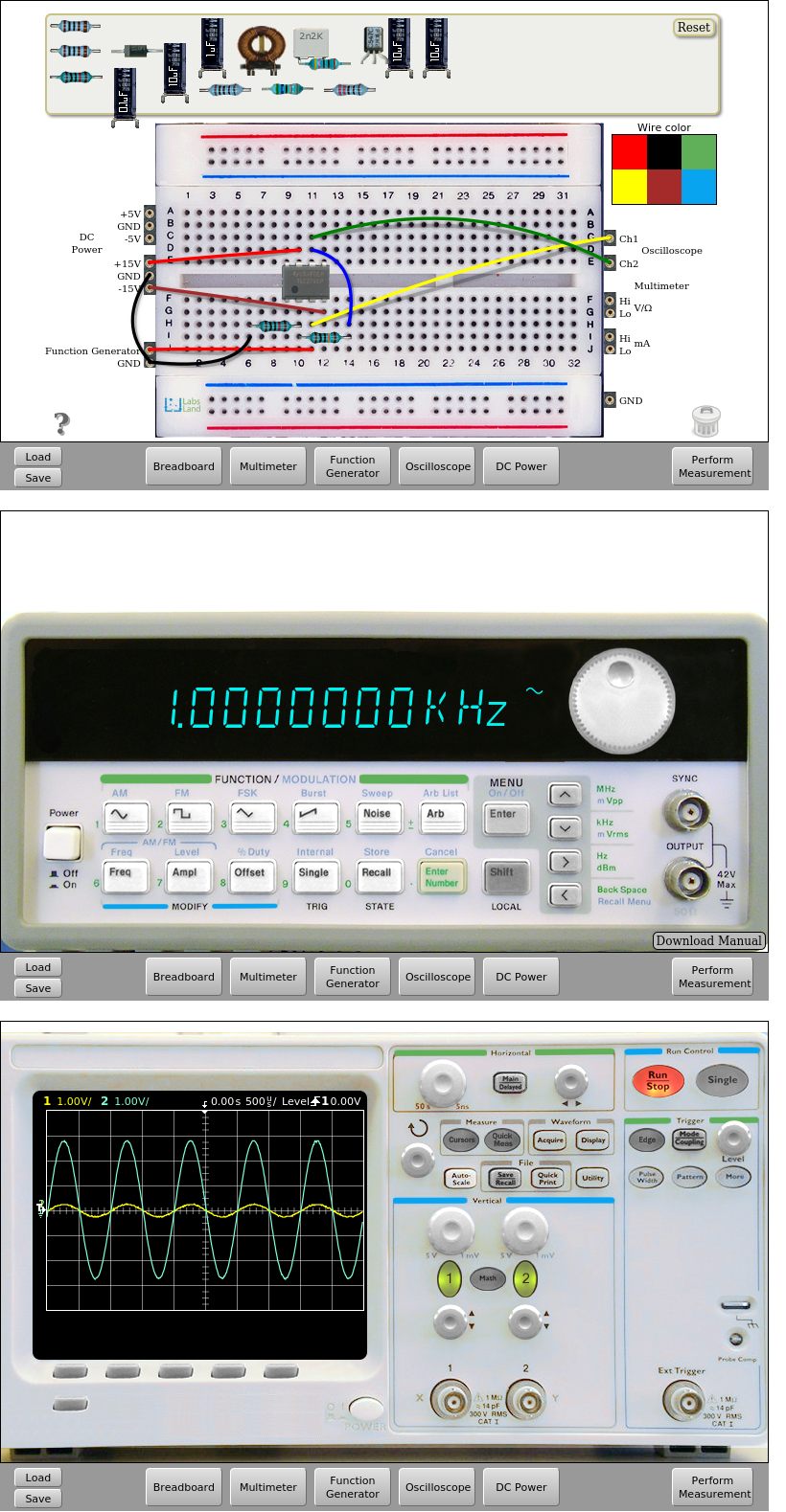 _images/opamp-non-inverting-100k_breadboard_funcgen_oscilloscope.png